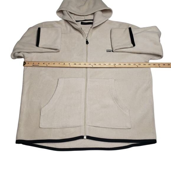 Perry Ellis Beige Fleece Hoodie Jacket L/G – Zip Up, Kangaroo Pocket, Logo - Picture 8 of 10